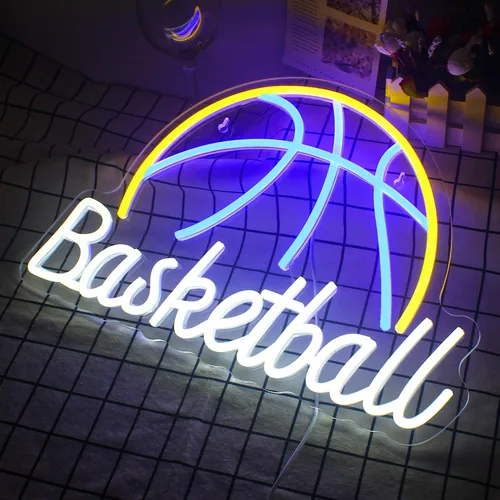 Vista 4 de LUCUNSTAR Letrero de neón de baloncesto con luz de neón para decoración de pared, letrero de neón LED con interruptor alimentado por USB, letrero