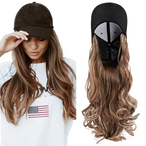 Vista 10 de SEGO Gorra de béisbol con extensiones de cabello para mujer, resistente al calor, pelo sintético unido corto y recto, peluca de gorra de béisbol