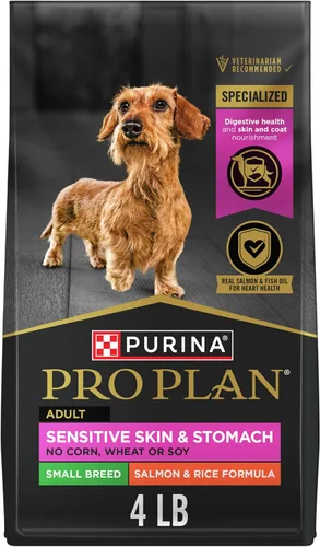Purina Pro Plan - Comida para perros de raza pequeña con piel y estómago sensibles, fórmula de salmón y arroz para adultos, bolsa de 4 libras