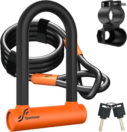 Vista 10 de Sportneer Candado para Bicicleta: Candado en U Resistente Antirrobo para Bicicleta con Cable de Acero de Seguridad de 1,5 m - Candado en U