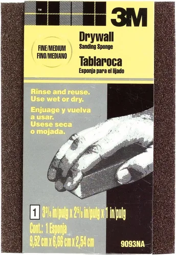 3M Esponja de lijado para paneles de yeso de área pequeña, 3.75 pulgadas por 2.625 pulgadas por 1 pulgada, fina/mediana (9093DCNA)