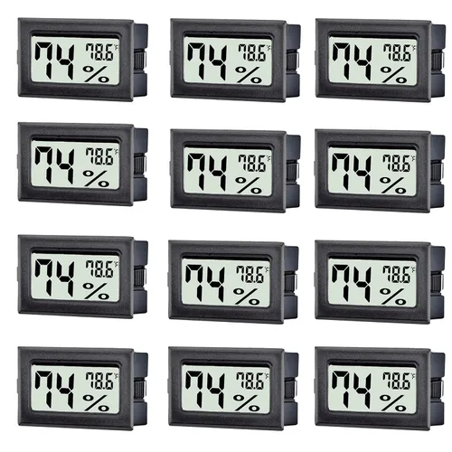 Paquete de 12 mini termómetro digital higrómetro medidor de temperatura y humedad para interiores, monitor Fahrenheit (℉) para humedor, invernadero,