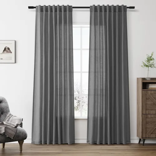 Vista 246 de Aersas Aqua Green Linen Curtains 84 Inches Long 2 Panels Set Back Tab Rod Pocket Living Room Curtain Farmhouse Rustic Light Filtering Hook Drapes