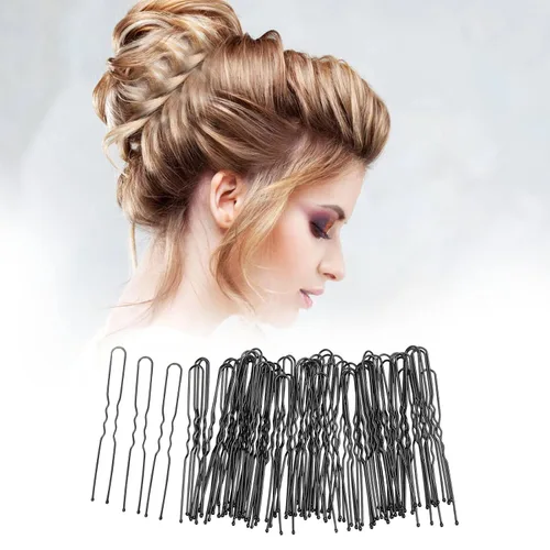 Vista 6 de Tbestmax 300 alfileres de pelo en forma de U, para ballet, red de pelo para mujer, 2.8 in, color negro