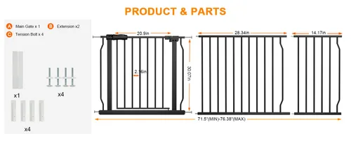 Vista 2 de Puerta extra ancha para bebé, puertas extra anchas para mascotas, para escaleras, puertas, puertas de seguridad de metal negro, con montaje a