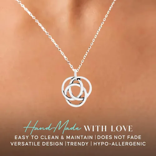 Vista 3 de Three Ring Sterling Silver Necklace Celtic Love Knot 18" Chain Gift from Mother In Law Wedding Gift