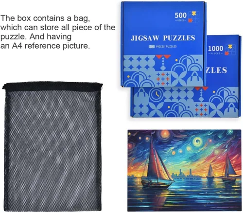 Vista 7 de Painting of Sailing Jigsaw Puzzle, 500 Pieces Paper Wood Composite Material Zigsaw with Storage Bag and Reference Picture Easy to Solve