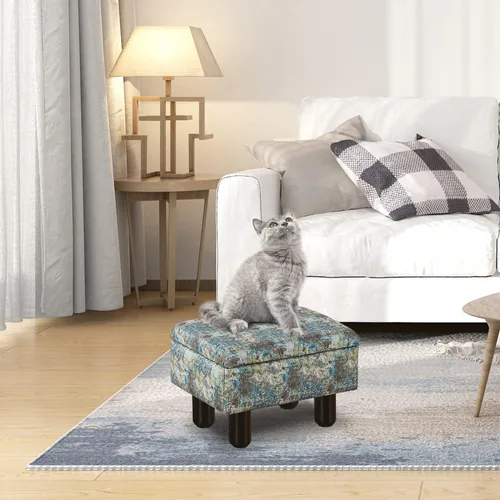 Vista 16 de Cpintltr Taburete de lino pequeño otomano rectangular para pies tapizado con patas de madera maciza, taburetes decorativos modernos, color gris