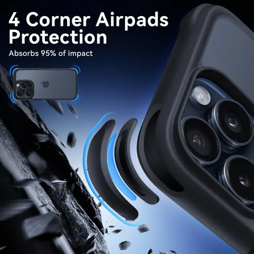 Vista 4 de Mkeke Funda negra para iPhone 15 Pro Max, no amarillenta con 2 protectores de pantalla, protección contra caídas de grado militar Fundas protectoras