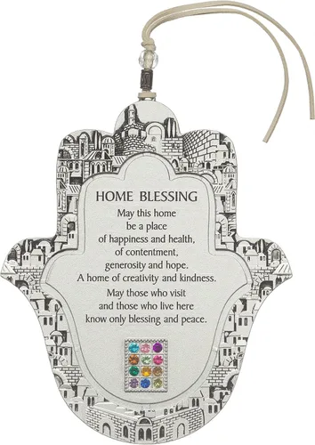 Vista 11 de Amuletos de mano Hamsa de buena suerte con bendición del hogar en inglés de 6.7" de Masoret - Decoración de pared de amuleto de protección contra