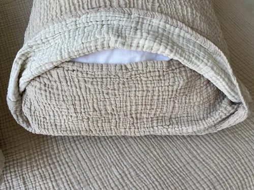 Vista 7 de Manta de muselina 100% algodón, colcha de 4 capas, funda de cama suave de muselina de algodón turco, colcha reversible, beige