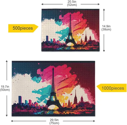 Vista 5 de Painting Paris Jigsaw Puzzle, Paper Wood Composite Material Zigsaw with Storage Bag and Reference Picture Easy to Solve 500/1000 Pieces