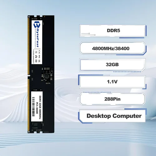 Vista 3 de DDR5 RAM 32GB 4800MHz PC5-38400 CL40 UDIMM 1.1V 288 Pin Compatible Computadora de escritorio Módulo de memoria RAM