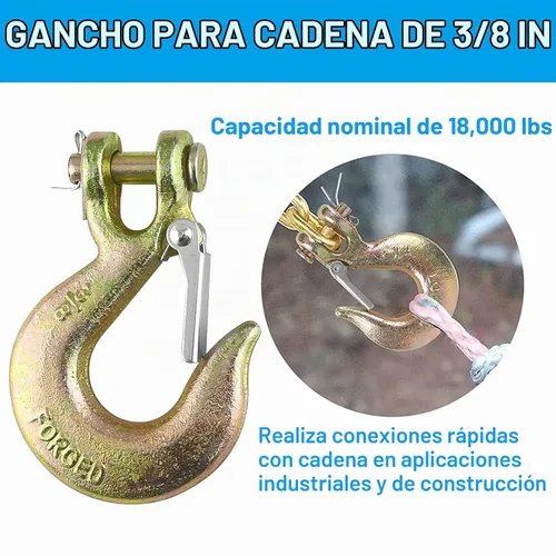 Vista 5 de Paquete de 2 ganchos deslizantes de horquilla de 1/2 pulgada con pestillo de seguridad, gancho de cadena de grado 70 resistente para cadena