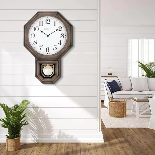 Vista 6 de CLXEAST Reloj de Pared de Péndulo, Relojes de Pared de Péndulo Regulador de Escuela Grandes para Decoración de Sala de Estar, Plástico con Acabado