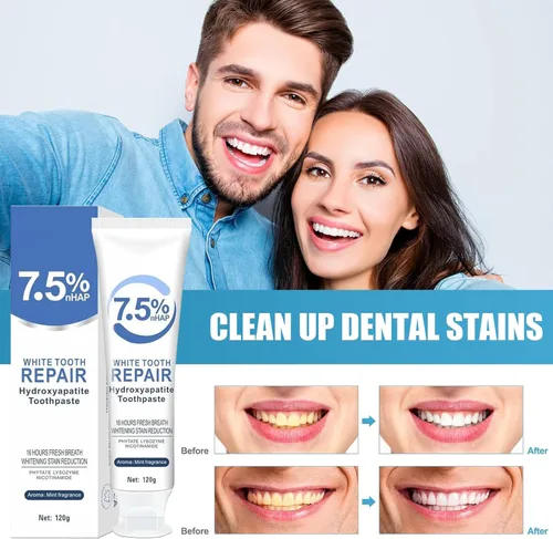 Vista 2 de 2 piezas de pasta de dientes hidroxiapatita al 7.5%, pasta de dientes de limpieza profunda, protección avanzada del esmalte, fórmula suave y eficaz
