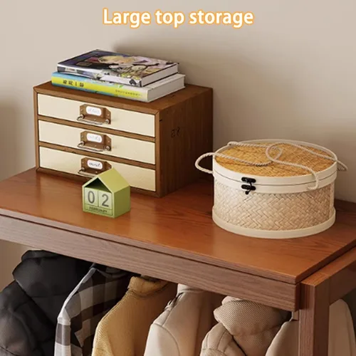 Vista 9 de Solid Wood Clothes Rack, 360° Movable Clothing Rack, Large Capacity Garment Rack with 4 Drawers and a Shoe Rack, Coat Rack for Entrance