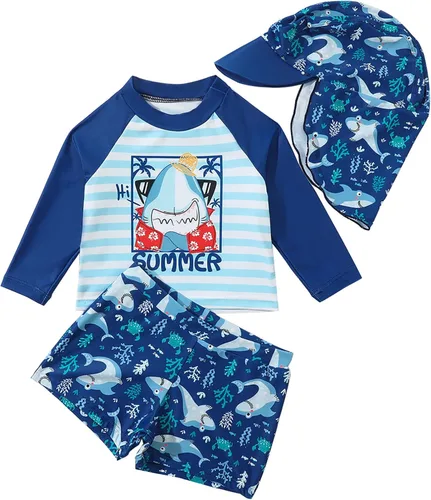 Baby Toddler Boys 3 Pieces Swimsuit Set Boys Swimwear Dinosaur Bathing Suit Rash Guards UPF 50+