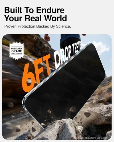 Vista 5 de SMARTDEVIL Paquete de 2 protectores de pantalla de vidrio templado para iPhone Air, protección antirroturas de grado militar, dureza 9H, película