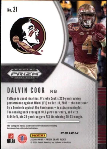Vista 2 de 2020 Panini Prizm Draft Prizms Pink Pulsar #21 Dalvin Cook Florida State Seminoles Football Trading Card