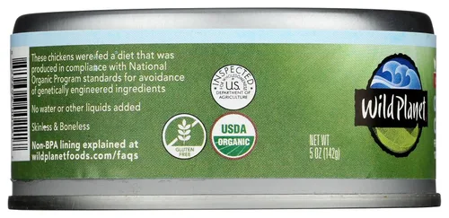 Vista 6 de Wild Planet Pechuga de pollo asada orgánica, sin piel y sin hueso, sin sal añadida, 100% pechuga de pollo, 5 onzas