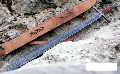 Vista 3 de Espada de acero de Damasco personalizada, espada de caza de machete legendario de 37 pulgadas