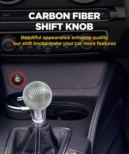 Vista 6 de Pomo de palanca de cambios universal, perilla de palanca de cambios automática, perilla redonda de fibra de carbono con 3 adaptadores de aluminio