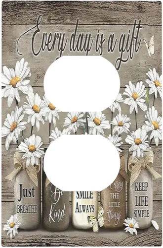 Vista 176 de Placa de pared dúplex de receptáculo de dispositivo de 1 gang de madera envejecida blanca gris con veta de tablón, cubierta de enchufe eléctrico