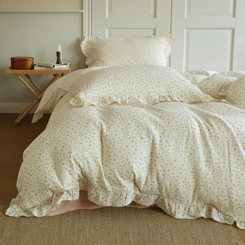 Vista 32 de VM VOUGEMARKET Juego de Funda de Consolador Romántica con Volantes Twin Estilo Princesa para Niñas Juego de Ropa de Cama de Flores Moradas