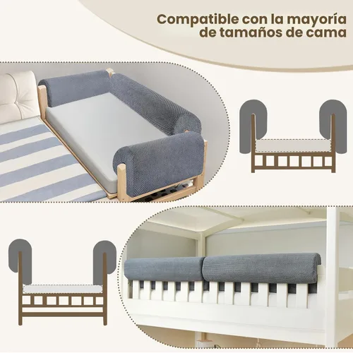 Vista 8 de Protector de parachoques para barandilla de cama para niños, barrera acolchada suave, altura aumentada, fácil de instalar, funda lavable, se adapta
