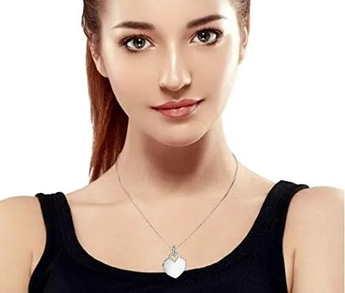 Vista 8 de Bling Jewelry Personalized Substantial Solid Link Heart Shape Tag Charm Bracelet 7.5 8 Inch Necklace 16" For Women Teens .925 Sterling Silver Made