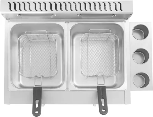 Vista 5 de Freidora comercial, freidora de encimera de doble tanque con control de temperatura independiente y tazas laterales desmontables para condimentos