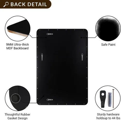 Vista 5 de ANDY STAR Espejo de baño negro, espejo rectangular de esquina redondeada de 24 x 40 pulgadas, espejo de tocador de baño con marco de metal moderno