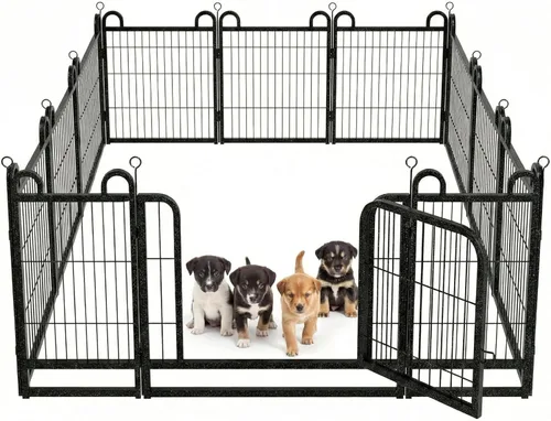 Vista 10 de Corralito para cachorros, 6 paneles de valla para perros pequeños, uso en interiores y exteriores, 24 pulgadas de altura, antioxidante, con puertas