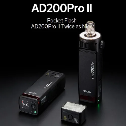 Vista 2 de Godox AD200 Pro II 2.4G Pocket Flash Strobe con disparador de flash X3N para cámaras Nikon, 500 destellos de potencia completa, reciclaje