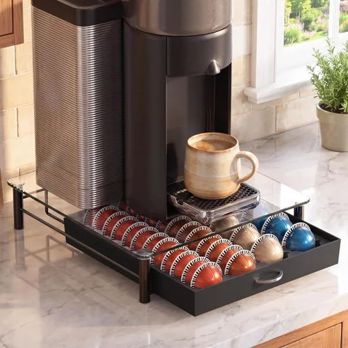 Vista 2 de Deco Brothers cajón de almacenamiento con soporte para cápsulas Nespresso vidrio templado, VertuoLine Negro