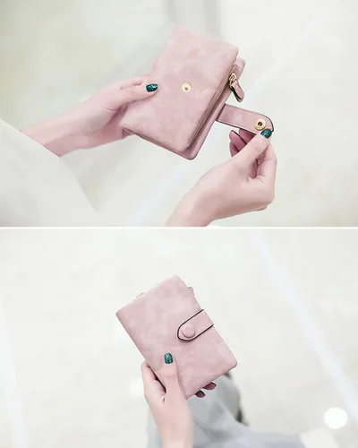 Vista 2 de Carteras para mujer, plegables, pequeñas, de piel suave, Rfid, billeteras triples para mujer, billeteras para mujer, mini cartera de mano