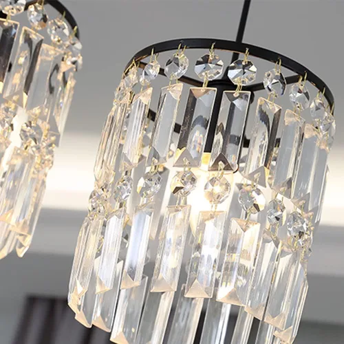 Vista 3 de Moderna lámpara colgante de cristal de 3 luces, acabado dorado mate, lámpara colgante ajustable de metal colgante