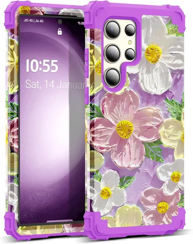 Vista 84 de Funda para Galaxy A14 5G Case, Patrón Floral 3 en 1 Protección Resistente de Servicio Pesado a Prueba de Golpes Parachoques de Goma de Silicona