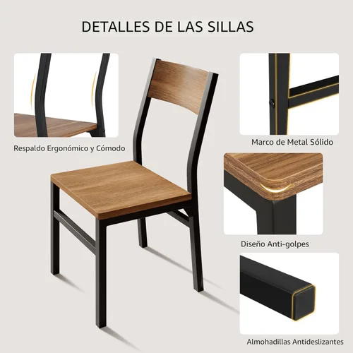Vista 4 de iPormis Juego de mesa de comedor de 7 piezas con 6 sillas, mesa de cocina extensible de 63 pulgadas y sillas para 4-6, mesa de comedor con marco