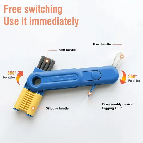 Vista 4 de Juego de cepillos de botella 5 en 1 para limpiar botellas multiusos, cepillo limpiador de huecos de botellas, cepillo de limpieza de tapas de tazas