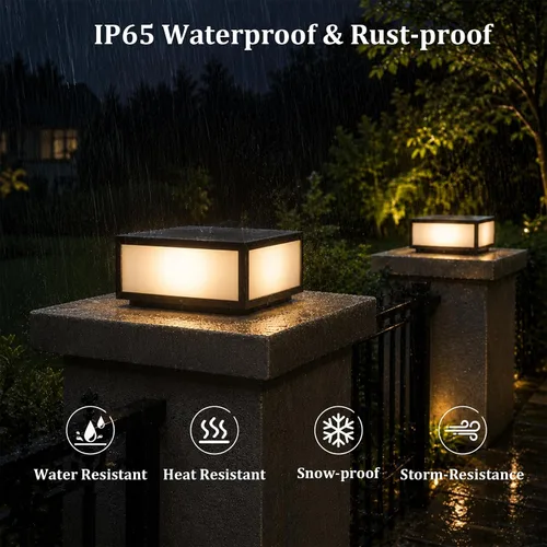 Vista 5 de Luces de columna al aire libre de 9,84 pulgadas, luz cuadrada negra del poste del pilar para el exterior Outdoor Post Caps Light, Waterproof Gate
