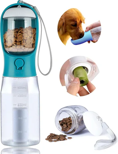 Vista 25 de Botella de agua para perros con contenedor de alimentos, dispensador de agua portátil para perros para mascotas para caminar al aire libre