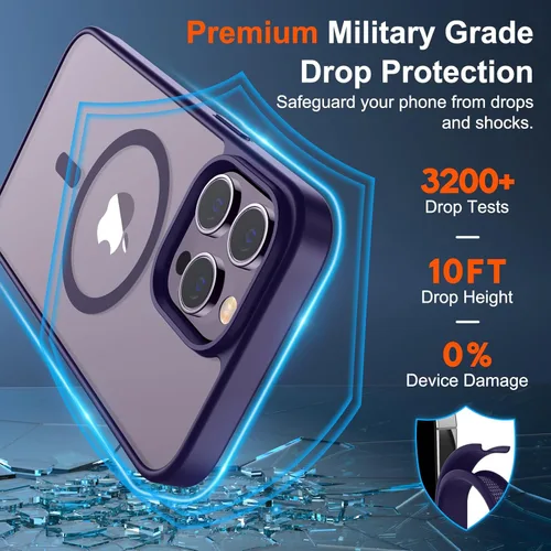 Vista 1252 de SUPFINE - Funda magnética para iPhone 13 Pro Max (compatible con MagSafe), (protección contra caídas de grado militar de 10 pies), delgada, Negro