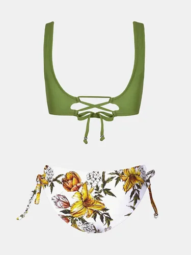 Vista 6 de CUPSHE - Bikini para mujer, traje de baño de dos piezas con cordones cruzados por delante