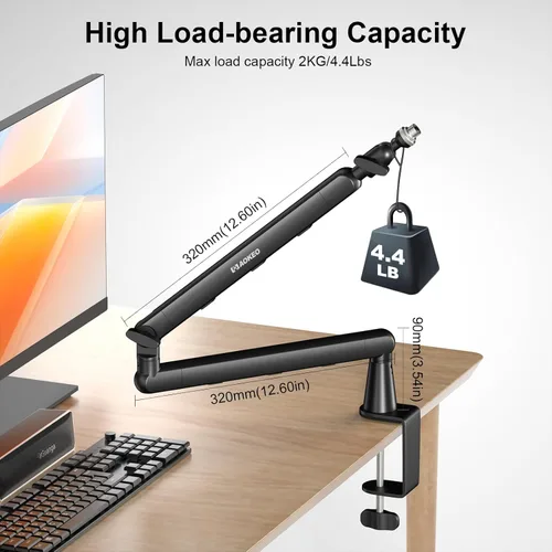 Vista 5 de Brazo de Micrófono, Aokeo AK-55 - Soporte de Brazo de Micrófono de Escritorio de Bajo Perfil Ajustable, Adecuado para Blue Yeti, Snowball iCE