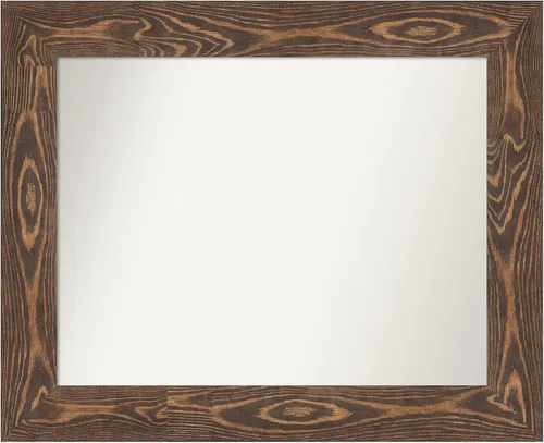 Vista 218 de Amanti Art Espejo de baño marrón para sobre fregadero, 26 x 26 pulgadas, espejo de tocador cuadrado marrón rústico Alexandria, marco de madera