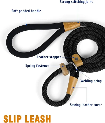 Vista 6 de lynxking Correa Deslizante para Perros de 5 6 8 PIES Correa de Entrenamiento para Perros Resistente de Servicio Pesado Trenzada Sin Tirones Correa