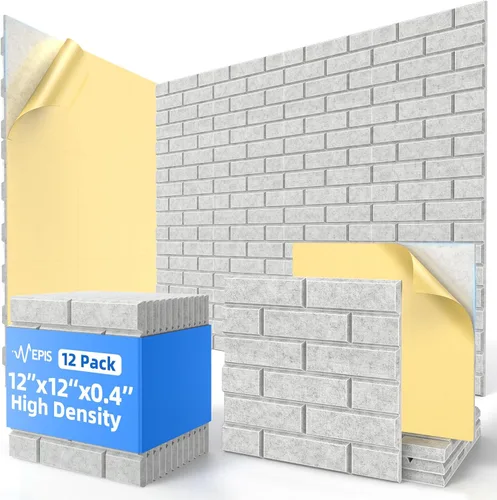 Vista 12 de Paquete de 20 paneles acústicos autoadhesivos, paneles de espuma de alta densidad a prueba de sonido de 12 x 12 x 0.4 pulgadas para paredes, paneles