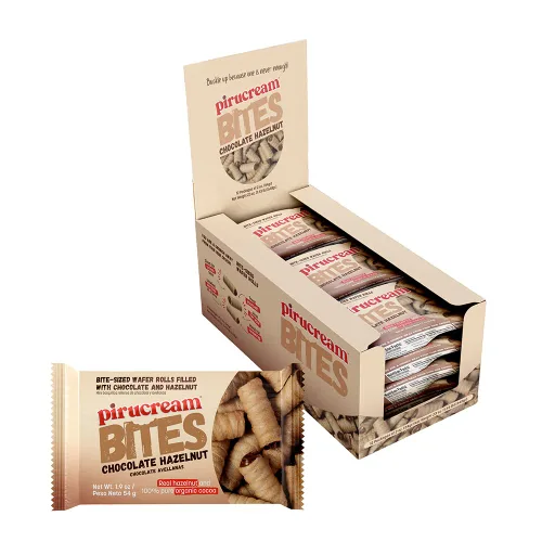 Pirucream Bites Chocolate Avellana 1.90 oz Paquete de 12, bocados de oblea rellenos de crema premium con textura crujiente crujiente, suave crema de
